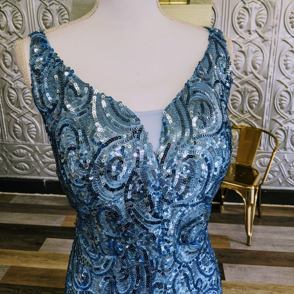 NWT-Blue Sequin Gown - Picture 2 of 5